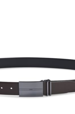 Reversible Italian-leather belt with interchangeable buckles, Black