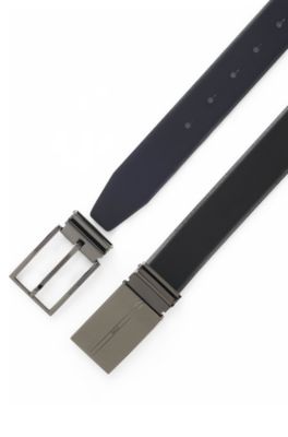 Cintur&oacute;n reversible Business de piel italiana suave, Negro