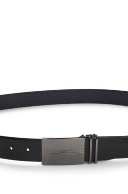 HUGO BOSS ブラックレザーベルト BOSS - Reversible Italian-leather belt with interchangeable