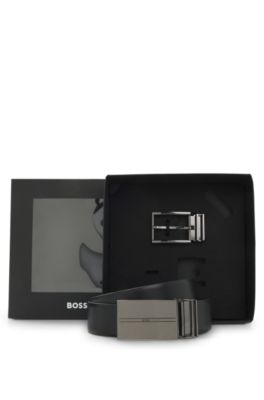 Cintur&oacute;n reversible Business de piel italiana suave, Negro