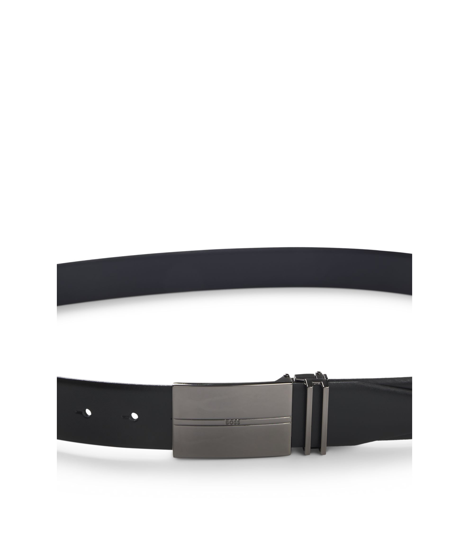 HUGO BOSS ブラックレザーベルト BOSS - イタリアンレザーベルト ロゴループ - ブラック