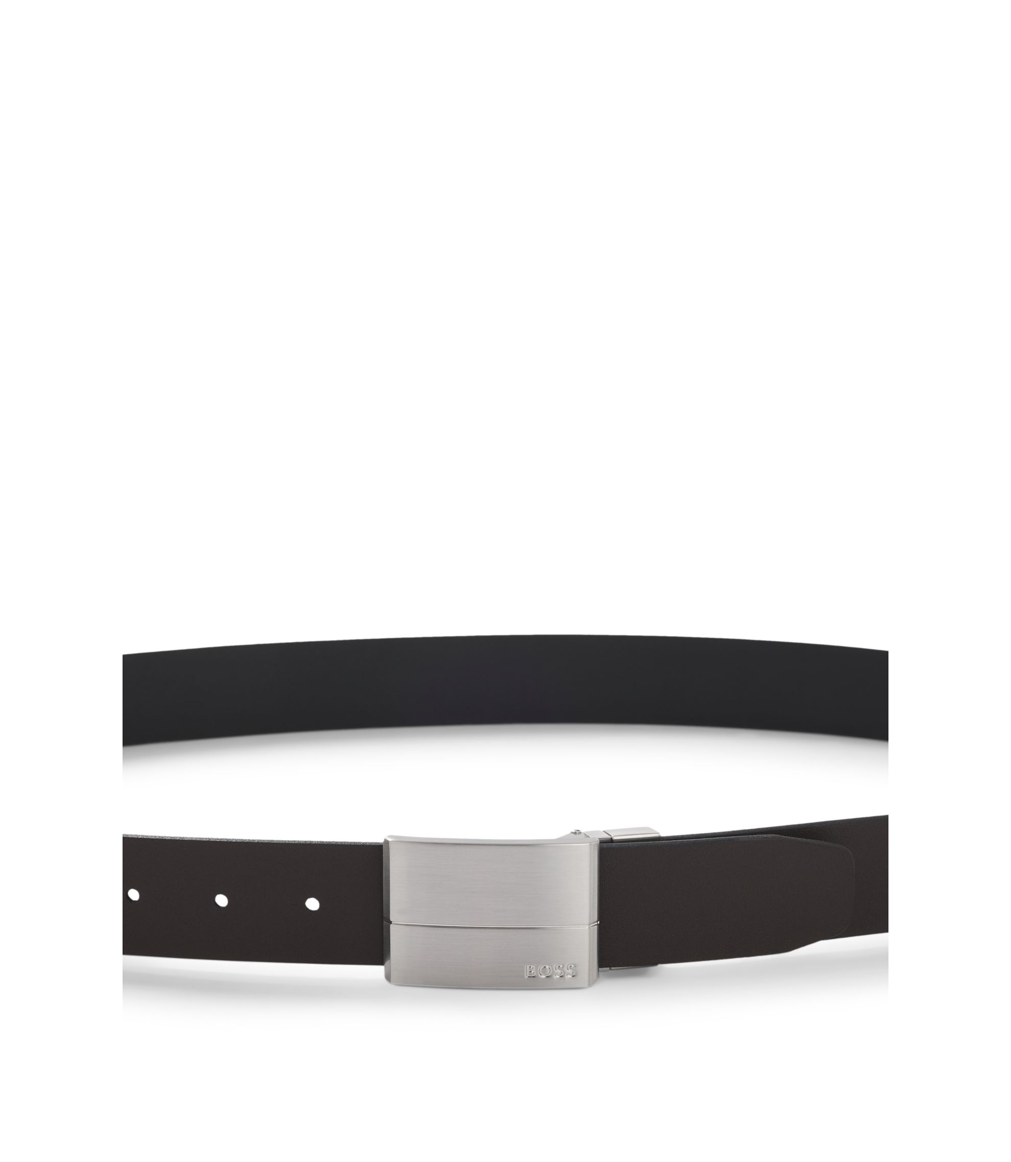 BOSS - Reversible-leather belt with pin and plaque buckles
