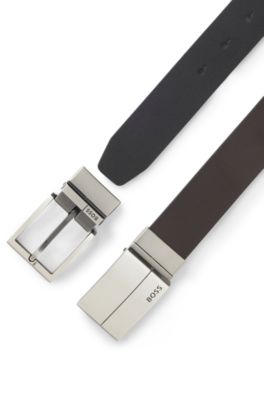 Ceinture r&eacute;versible en cuir italien, Marron fonc&eacute;