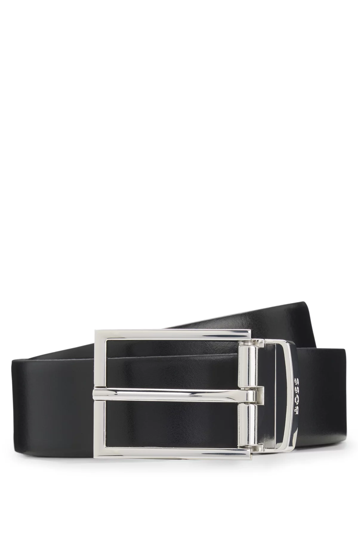 Ceinture réversible en cuir italien à double texture, Noir