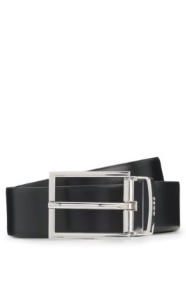 Reversible Italian leather belt with two textures, Black