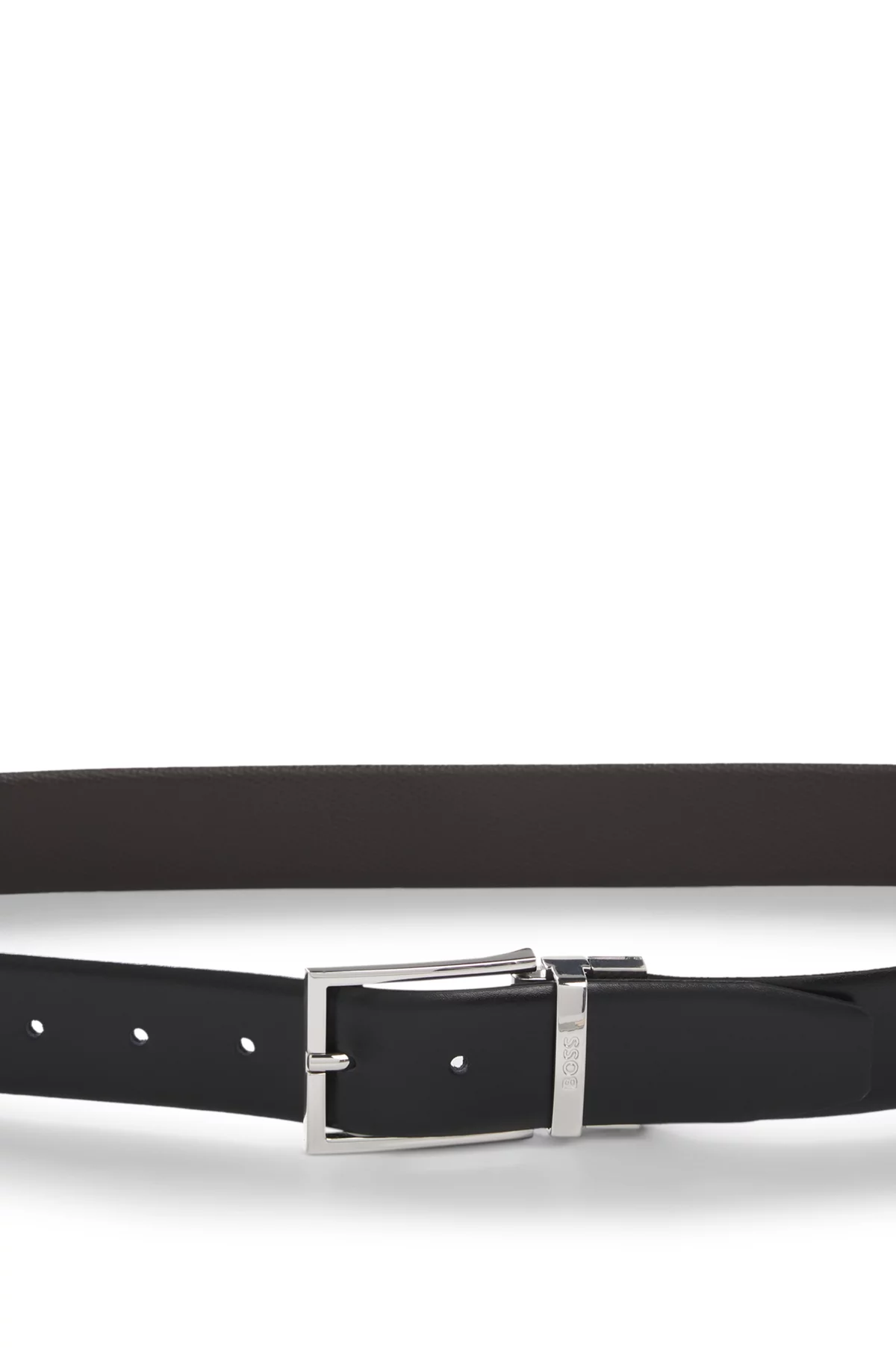 Ceinture réversible en cuir italien à double texture, Noir