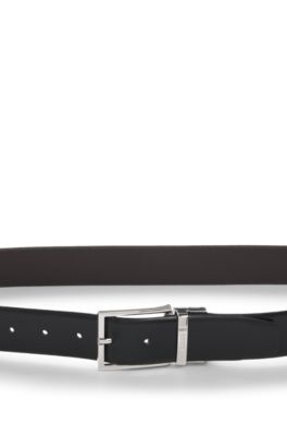 Reversible Italian leather belt with two textures, Black