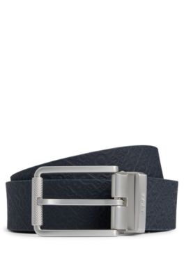 Reversible belt in Italian leather, Dark Blue