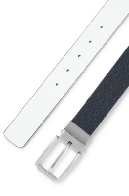 Reversible belt in Italian leather, Dark Blue