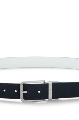 Reversible belt in Italian leather, Dark Blue
