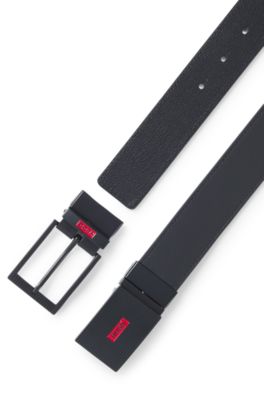 Cintur&oacute;n reversible de piel italiana con una hebilla con placa, Negro