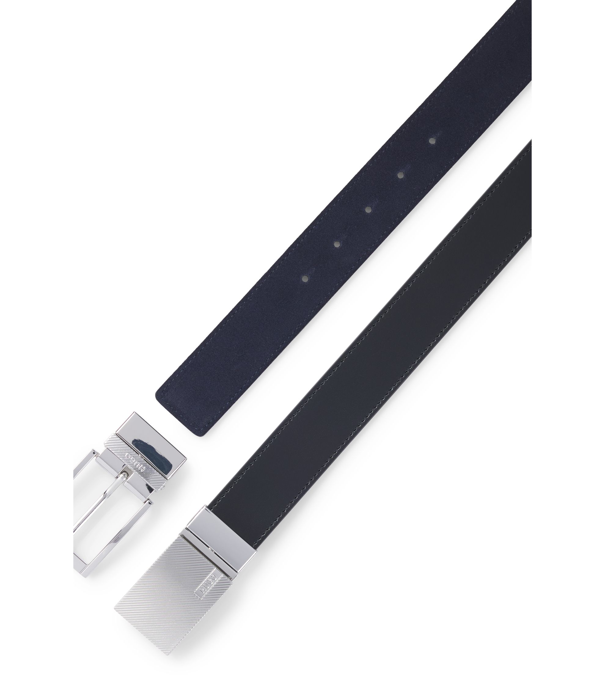 HUGO - Reversible Italian-leather belt with pin and plaque buckles