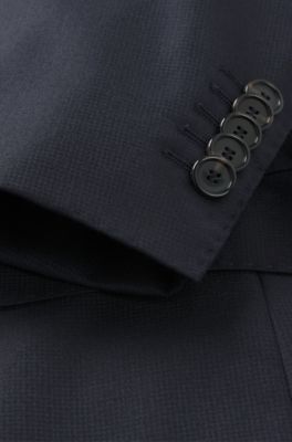 Regular-fit suit in patterned wool and silk, Dark Blue