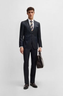 BOSS - Regular-fit suit in patterned wool and silk - Dark Blue