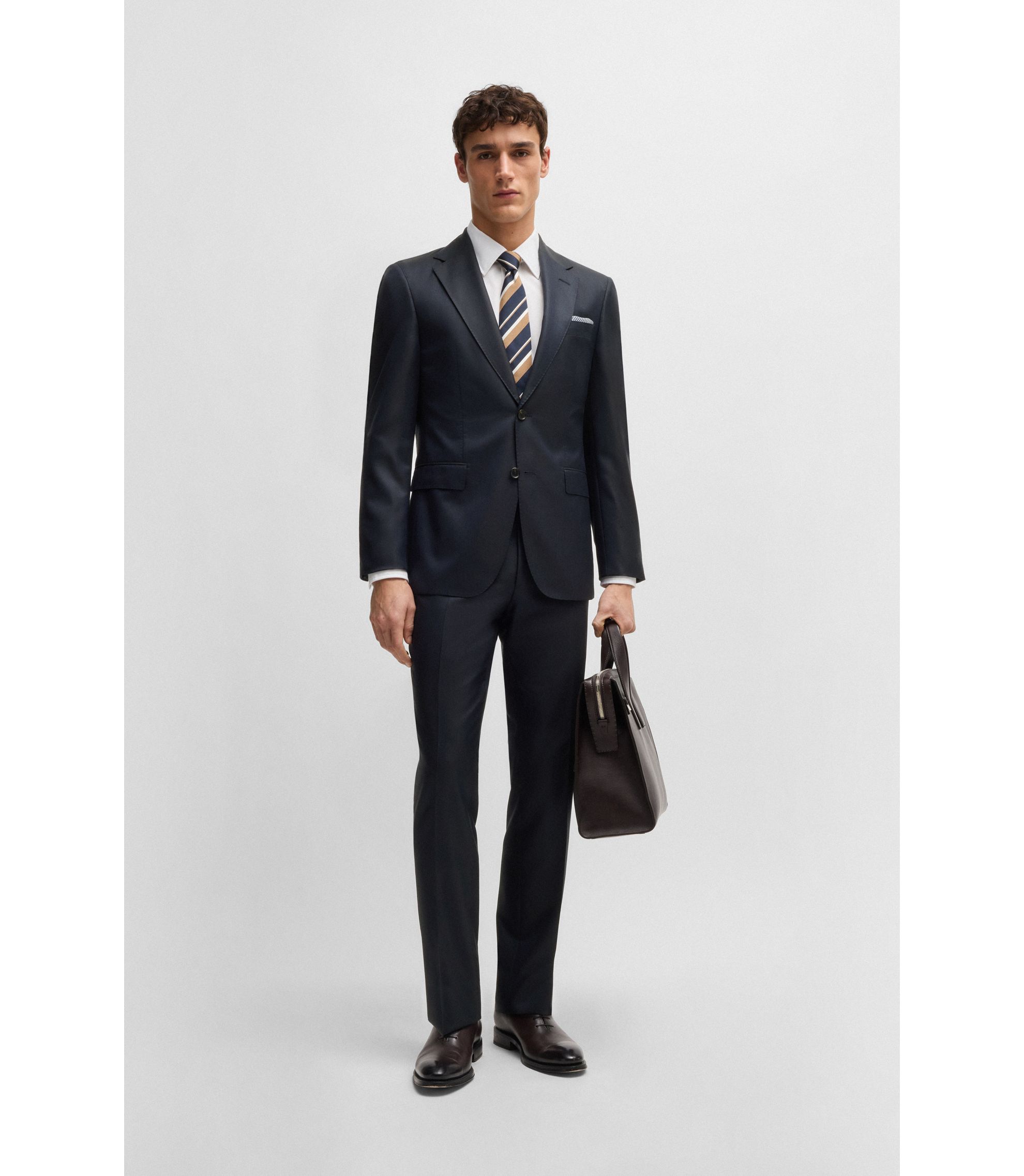 スーツ Hugo Boss Suit Set BOSS - Regular-fit suit in patterned wool and silk - Dark Blue
