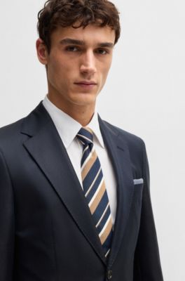 Regular-fit suit in patterned wool and silk, Dark Blue
