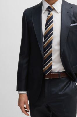 Regular-fit suit in patterned wool and silk, Dark Blue