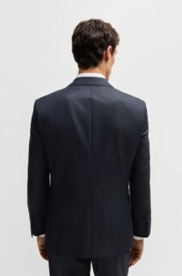 Regular-fit suit in patterned wool and silk, Dark Blue