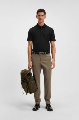 Cotton polo shirt with tonal monogram jacquard, Black