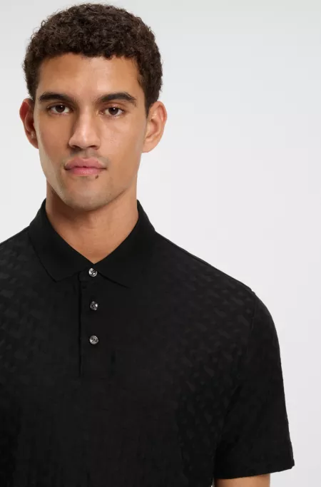 Cotton polo shirt with tonal monogram jacquard