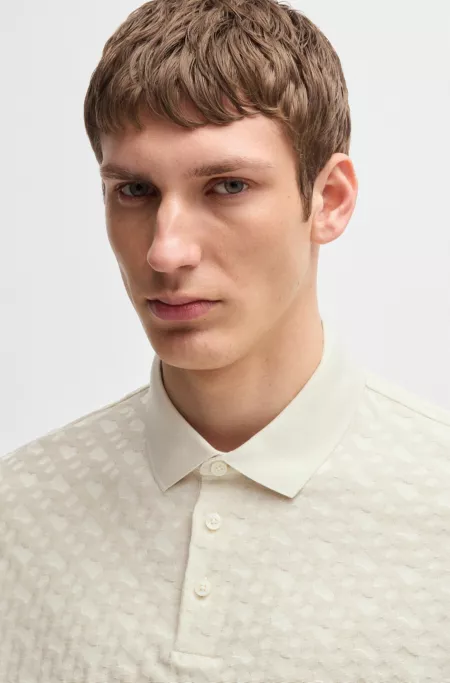 Cotton polo shirt with tonal monogram jacquard