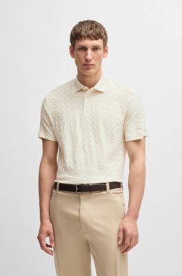 Cotton polo shirt with tonal monogram jacquard, White