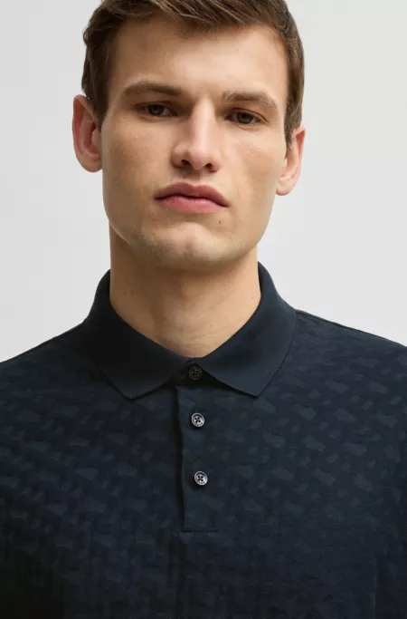 Cotton polo shirt with tonal monogram jacquard