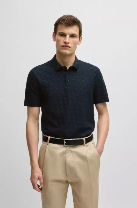 Cotton polo shirt with tonal monogram jacquard