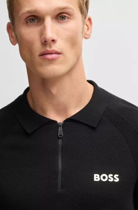 Active slim-fit knit polo with moisture management
