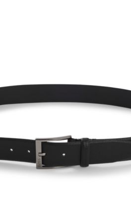 Italian-leather belt with branded buckle, Black