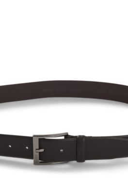 Italian-leather belt with branded buckle, Dark Brown