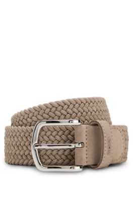 Woven belt with suede trims, Light Brown