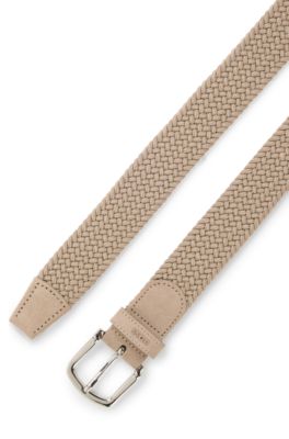 Woven belt with suede trims, Light Brown