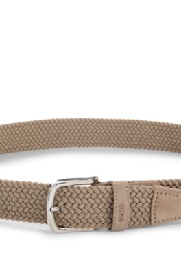 Woven belt with suede trims, Light Brown