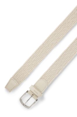 Cintur&oacute;n de tela con ribetes de piel, Beige claro