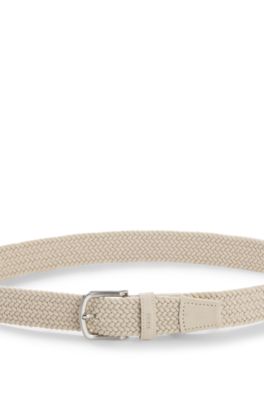 Cintur&oacute;n de tela con ribetes de piel, Beige claro