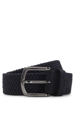 Woven belt with suede trims, Dark Blue