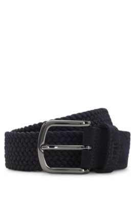 Woven belt with suede trims, Dark Blue