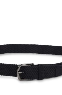 Woven belt with suede trims, Dark Blue