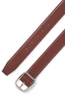 Italian-leather belt with rounded pin buckle, Brown