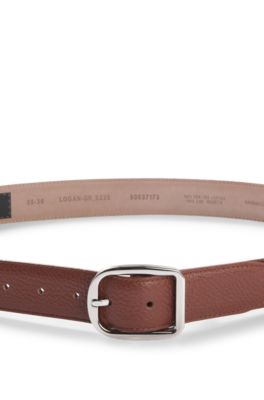 Italian-leather belt with rounded pin buckle, Brown