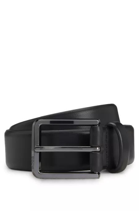 Gunmetal-buckle belt in Italian leather