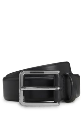 Cintur&oacute;n de piel italiana con hebilla de bronce industrial pulido, Negro