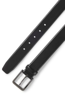 Gunmetal-buckle belt in Italian leather, Black