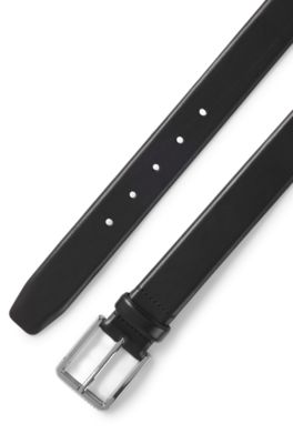 Gunmetal-buckle belt in Italian leather, Black