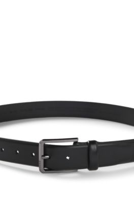 Gunmetal-buckle belt in Italian leather, Black