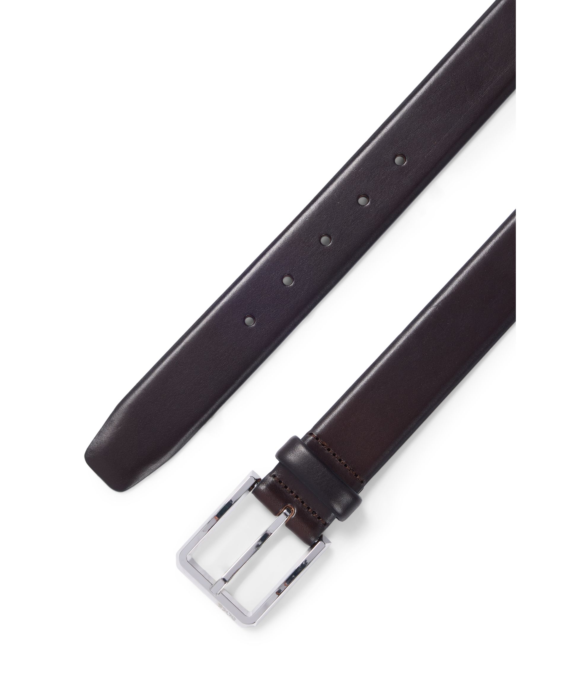 Classic Dark Brown Leather Belt with Polished Gunmetal Buckle Men main image 4