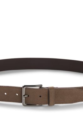 Gunmetal-buckle belt in suede, Beige
