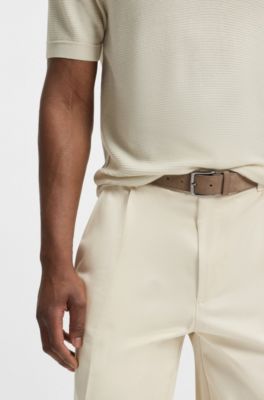 Gunmetal-buckle belt in suede, Beige