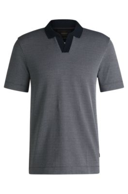 BOSS ストライプポロシャツ 青/白 BOSS - Slim-fit polo shirt in cotton with striped collar